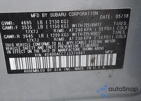 2018 Subaru Outback 2.5I Premium from USA, damaged, VIN 4S4BSACC7J3374941